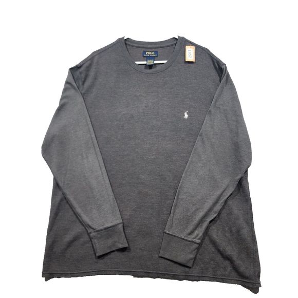 Polo Ralph Lauren Shirt Sweater Pullover Mens XL Gray Long Sleeve White Pony Vtg - Picture 1 of 16